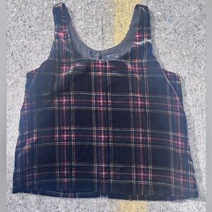 J. Crew Black and Red Plaid Velvet Top